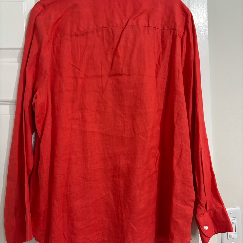 Banana Republic Linen Button-Up Shirt in Coral-Red XL NWOT - Picture 3 of 5